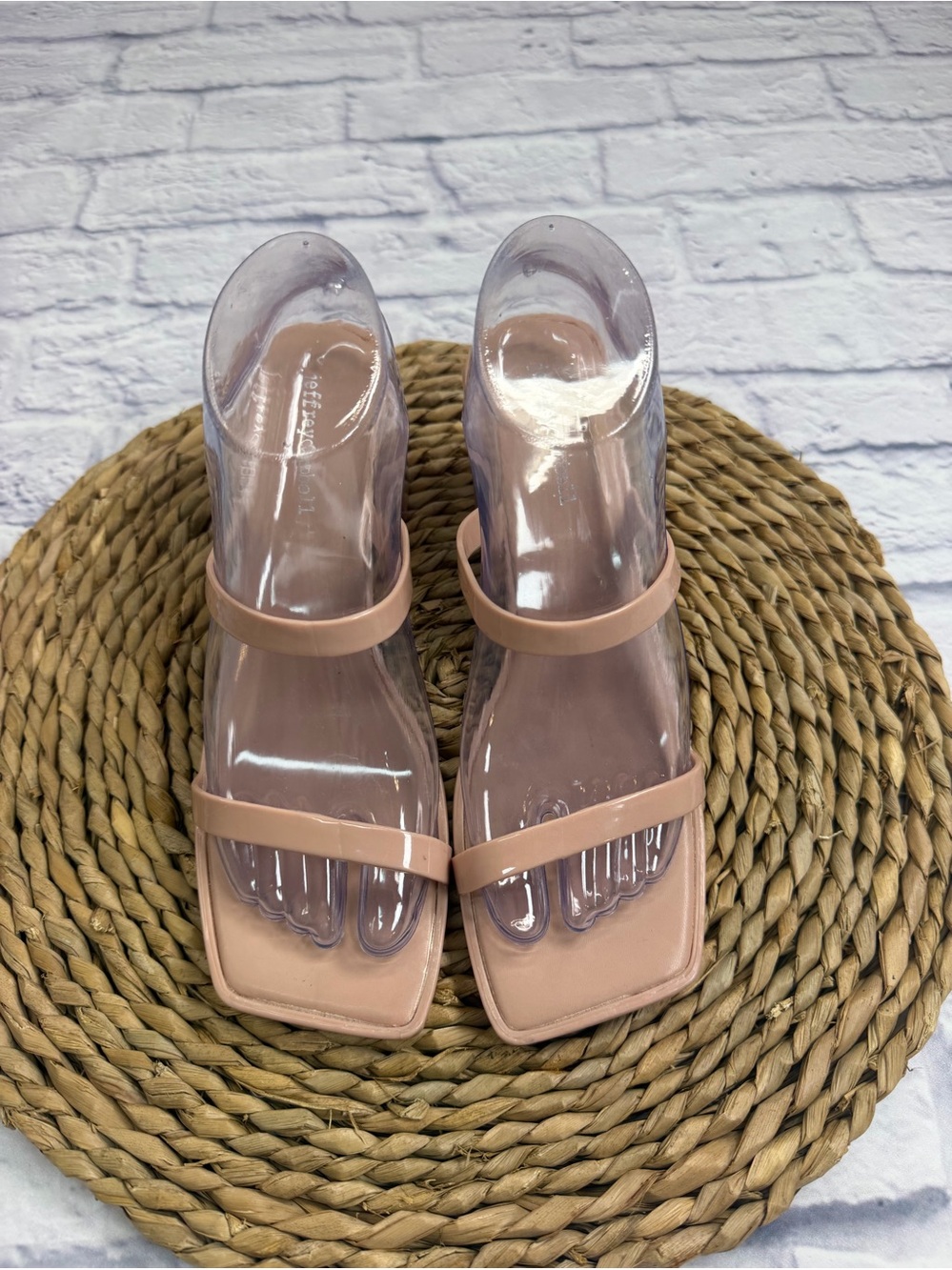 Anthropologie Jeffrey Campbell Blush Nude Square-Toe Double Strap Sandals. 9.